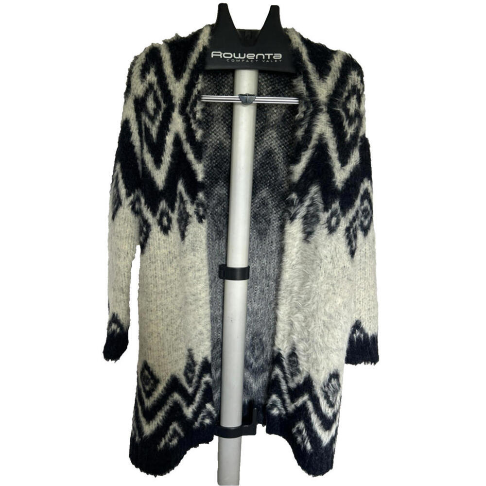 SLEEPING ON SNOW Anthropologie S Cardigan Black Ivory Alpaca Blend Cabincore - Picture 2 of 11